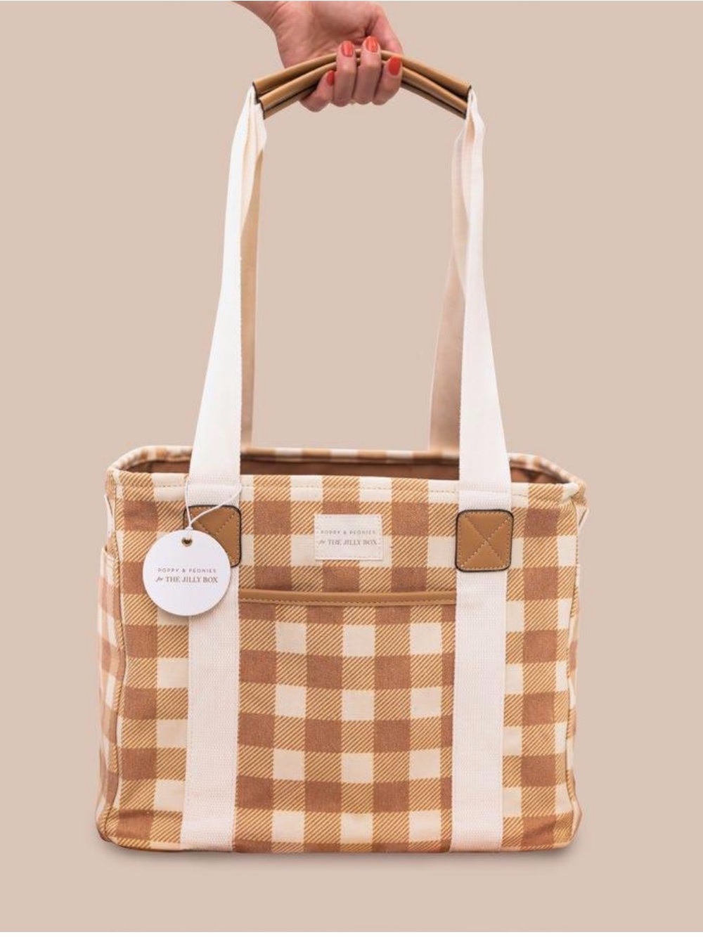 Poppy & Peonies Everyday Tote – Jilly Box Exclusive Caramel Gingham – New (Rare) - Picture 1 of 16